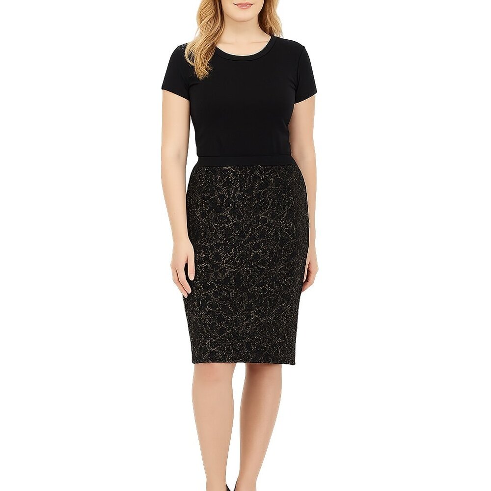 NWT White House Black Market Lace Pencil Skirt 6 Black Gold Metallic
